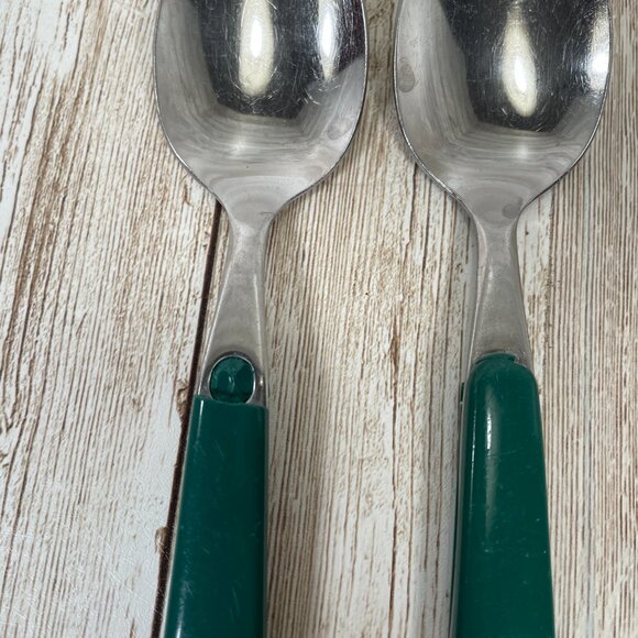 Vintage ONEIDA 55 Pc Lot Green Plastic Handle Utensil Stainless Steel Flatware - Picture 9 of 12